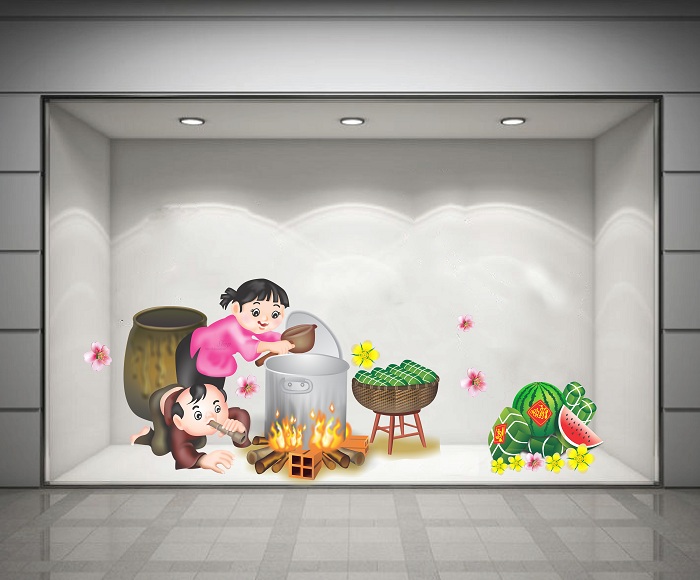 Decal bé nấu bánh chưng tết 2